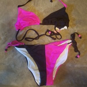 VS Pink & Black Colorblock Bikini